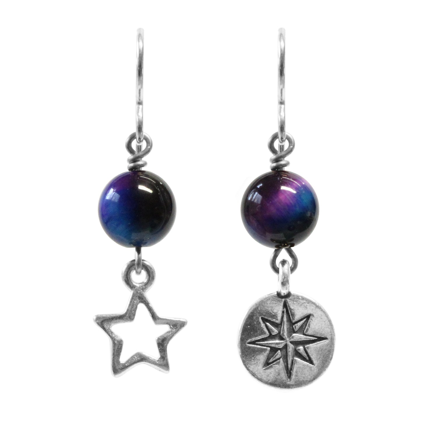 Rainbow Tiger's Eye Celestial Earrings / 40mm length / sterling silver earwires