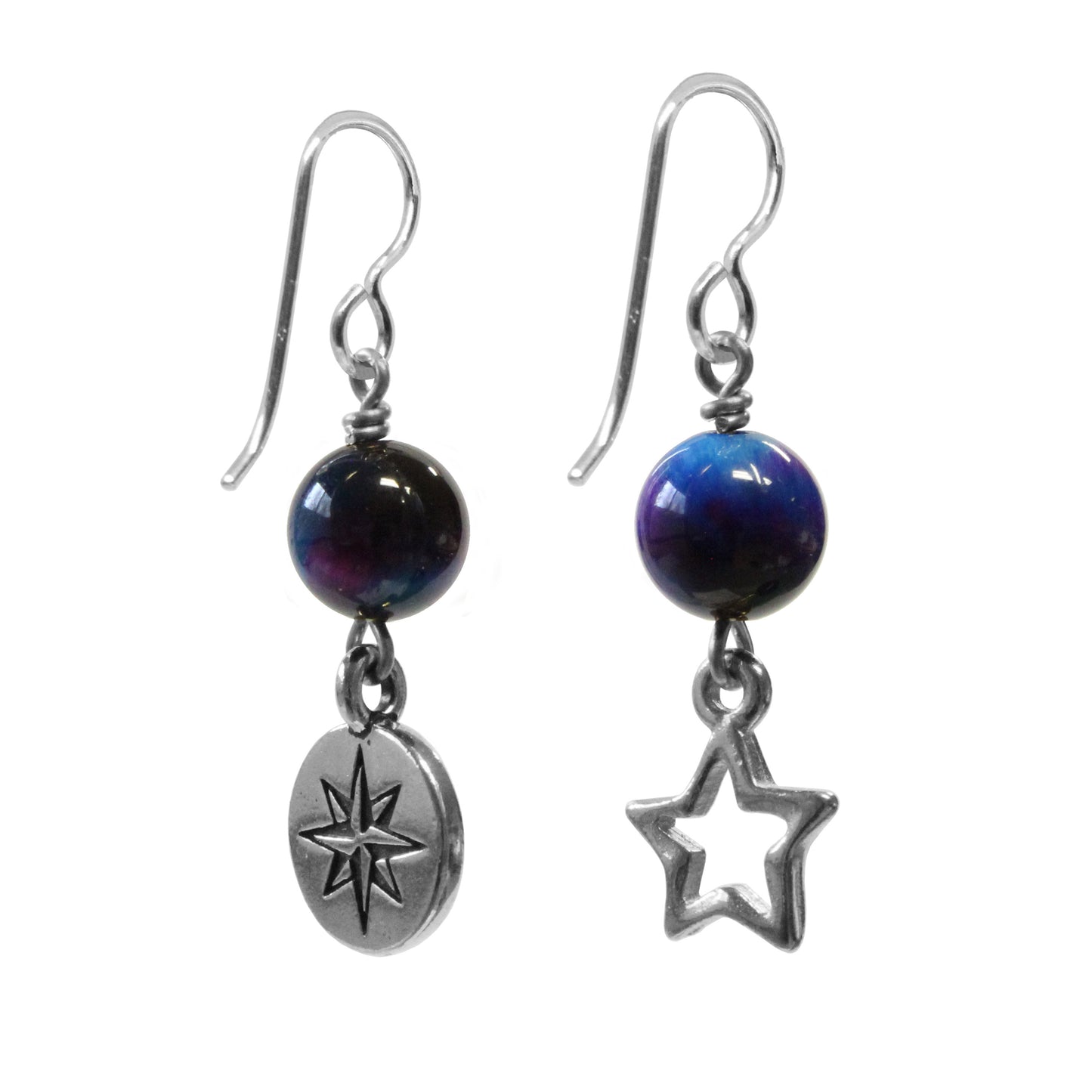 Rainbow Tiger's Eye Celestial Earrings / 40mm length / sterling silver earwires