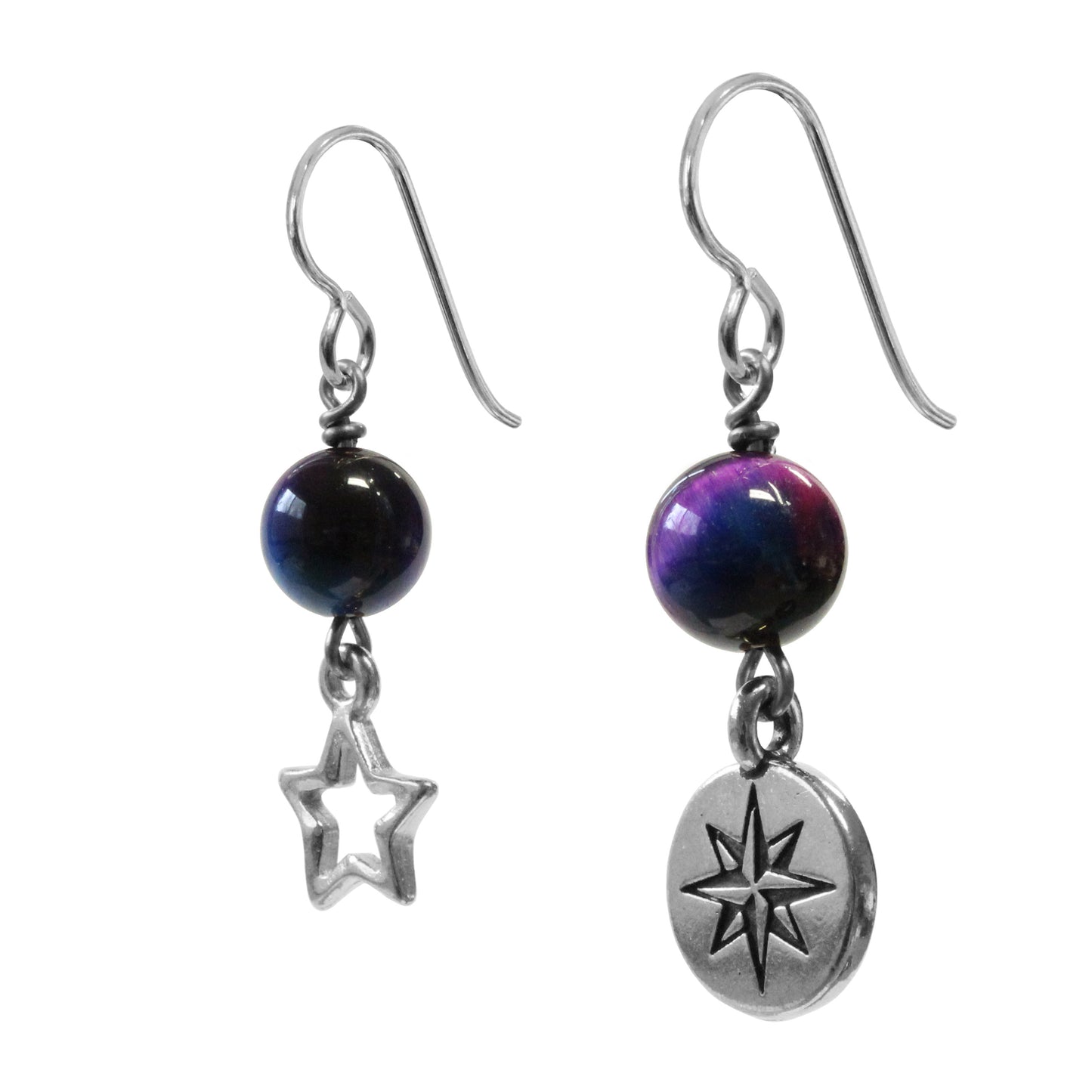 Rainbow Tiger's Eye Celestial Earrings / 40mm length / sterling silver earwires