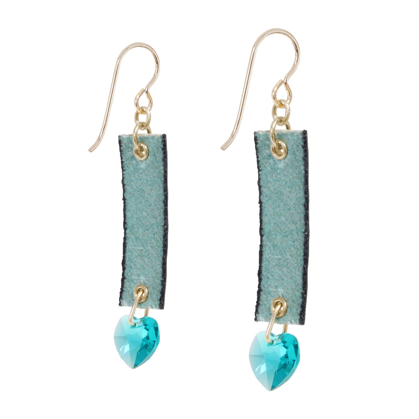 Spring and Summer LC Earrings / 60mm Length / embossed floral leather cord / crystal heart / gold filled hook earwires
