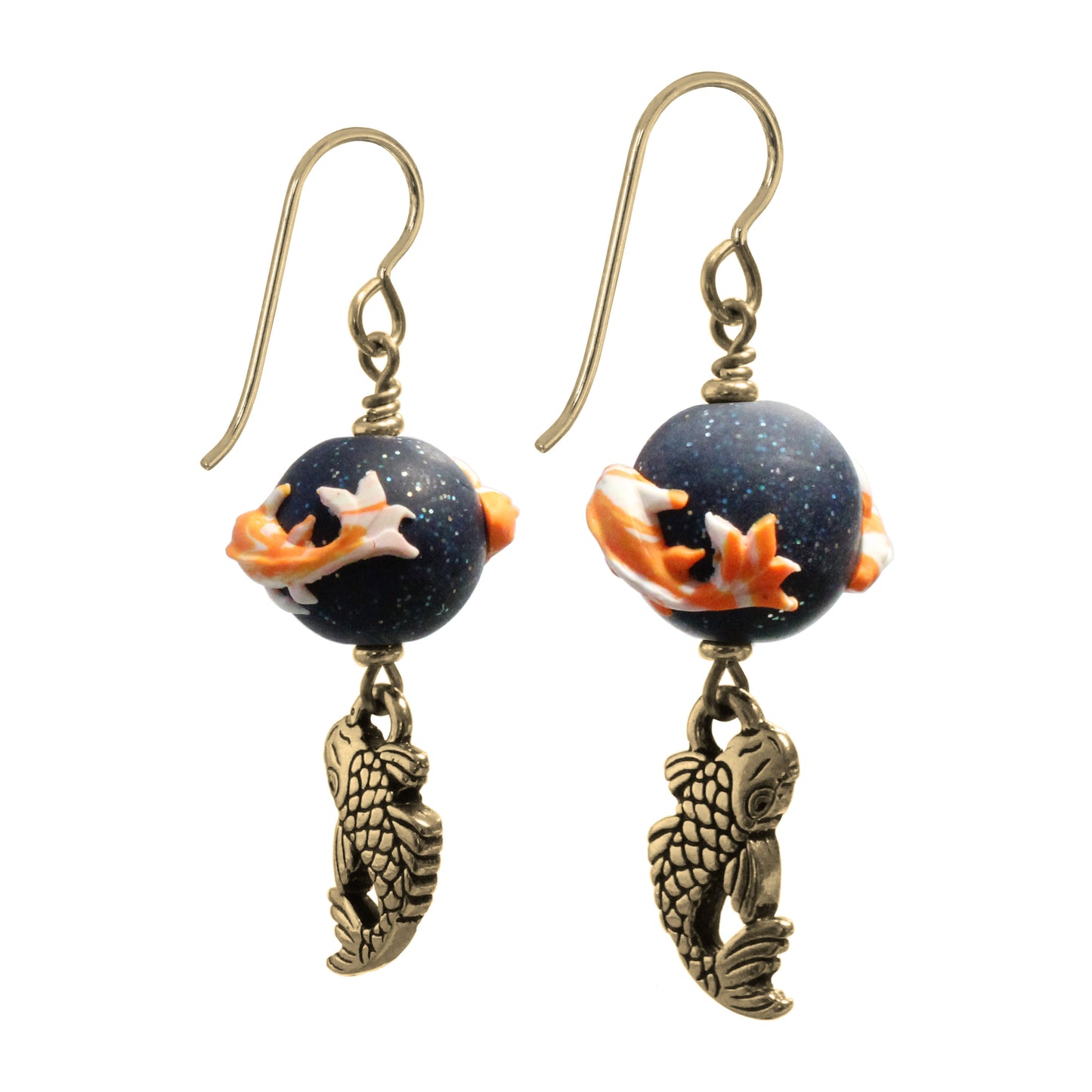 Celestial Koi Earrings / 50mm length / gold pewter charms / gold filled hook earwires