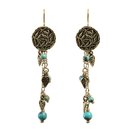 Chain Earrings / 77mm length / #8 Mine turquoise gemstones / gold filled earwires