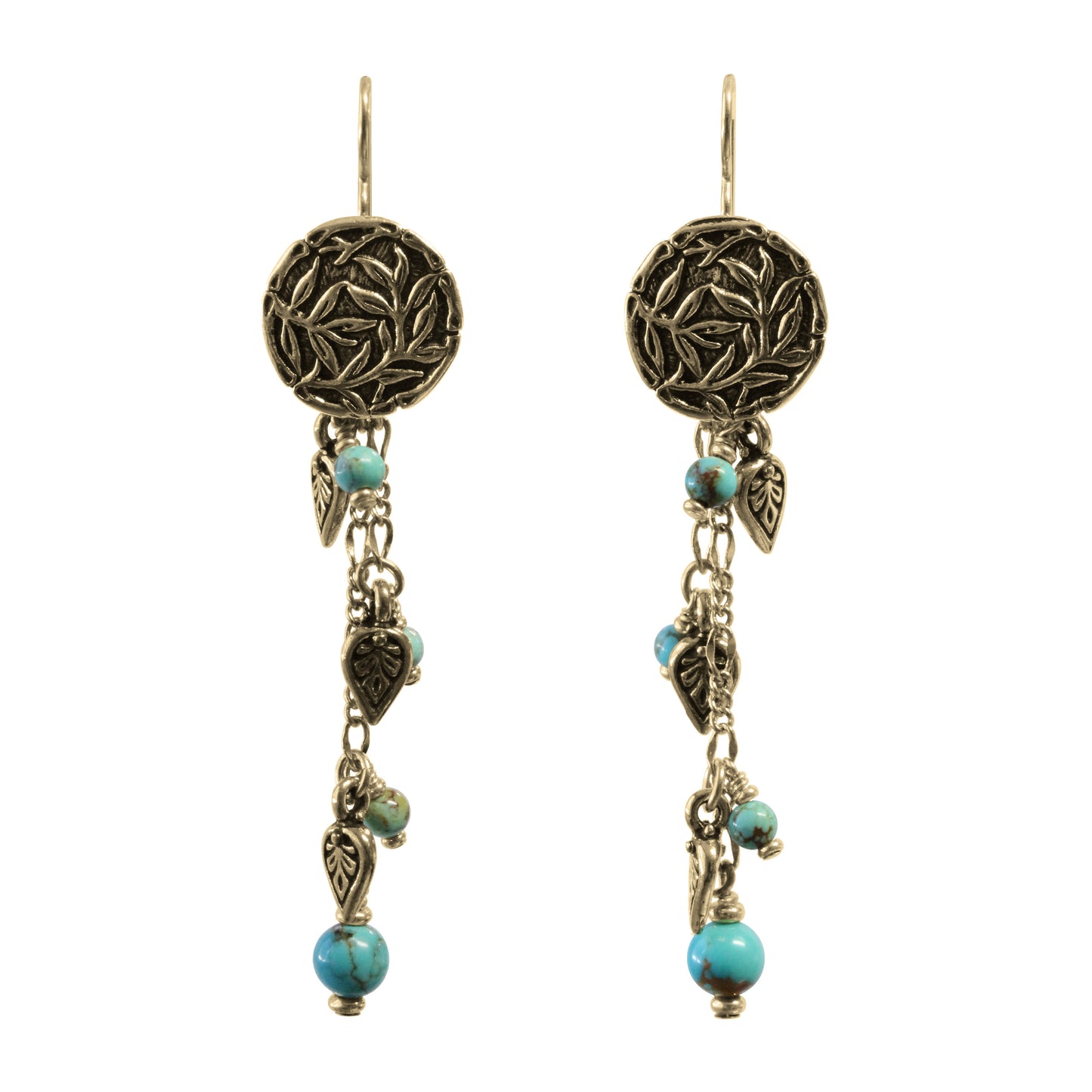 Tropical Chain Earrings / 77mm length / stabilized genuine turquoise (#8 Mine Nevada) / gold filled earwires