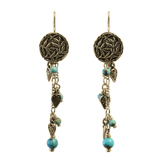 Tropical Chain Earrings / 77mm length / stabilized genuine turquoise (#8 Mine Nevada) / gold filled earwires