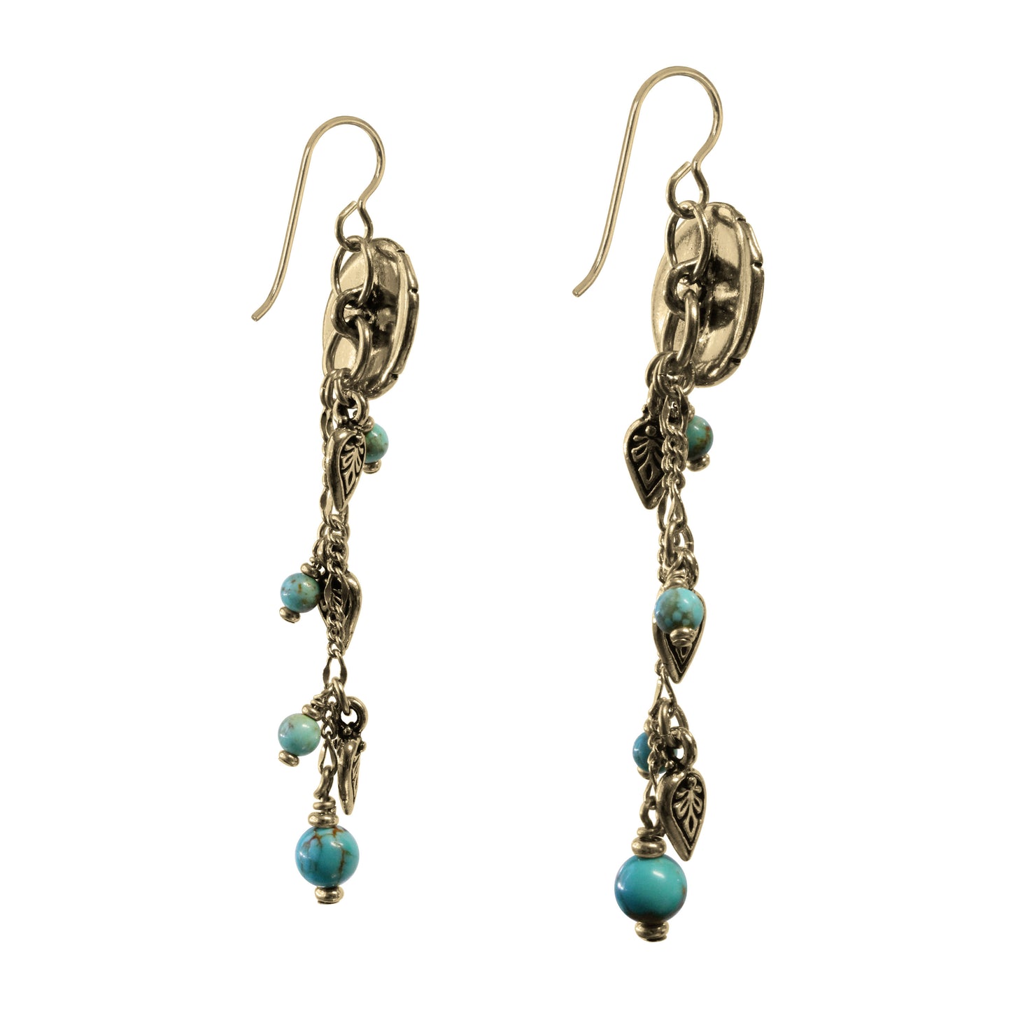 Tropical Chain Earrings / 77mm length / stabilized genuine turquoise (#8 Mine Nevada) / gold filled earwires
