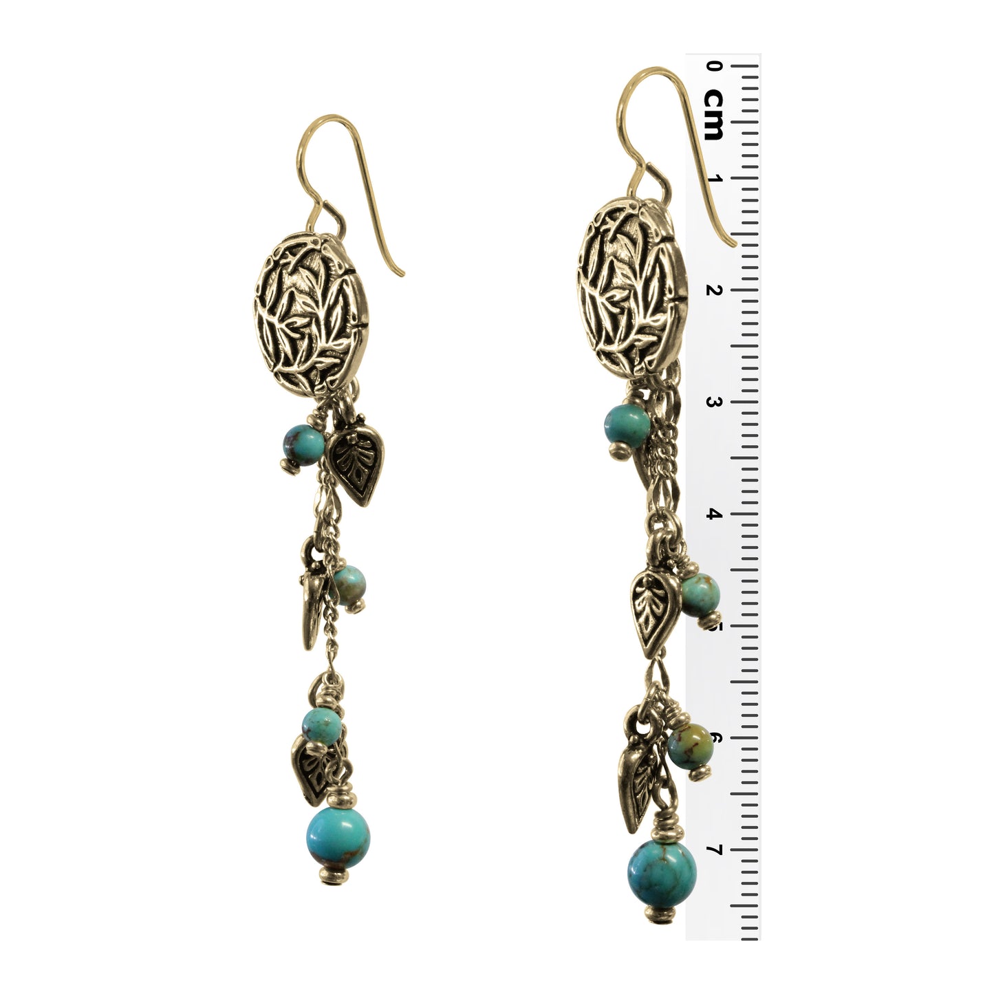 Tropical Chain Earrings / 77mm length / stabilized genuine turquoise (#8 Mine Nevada) / gold filled earwires