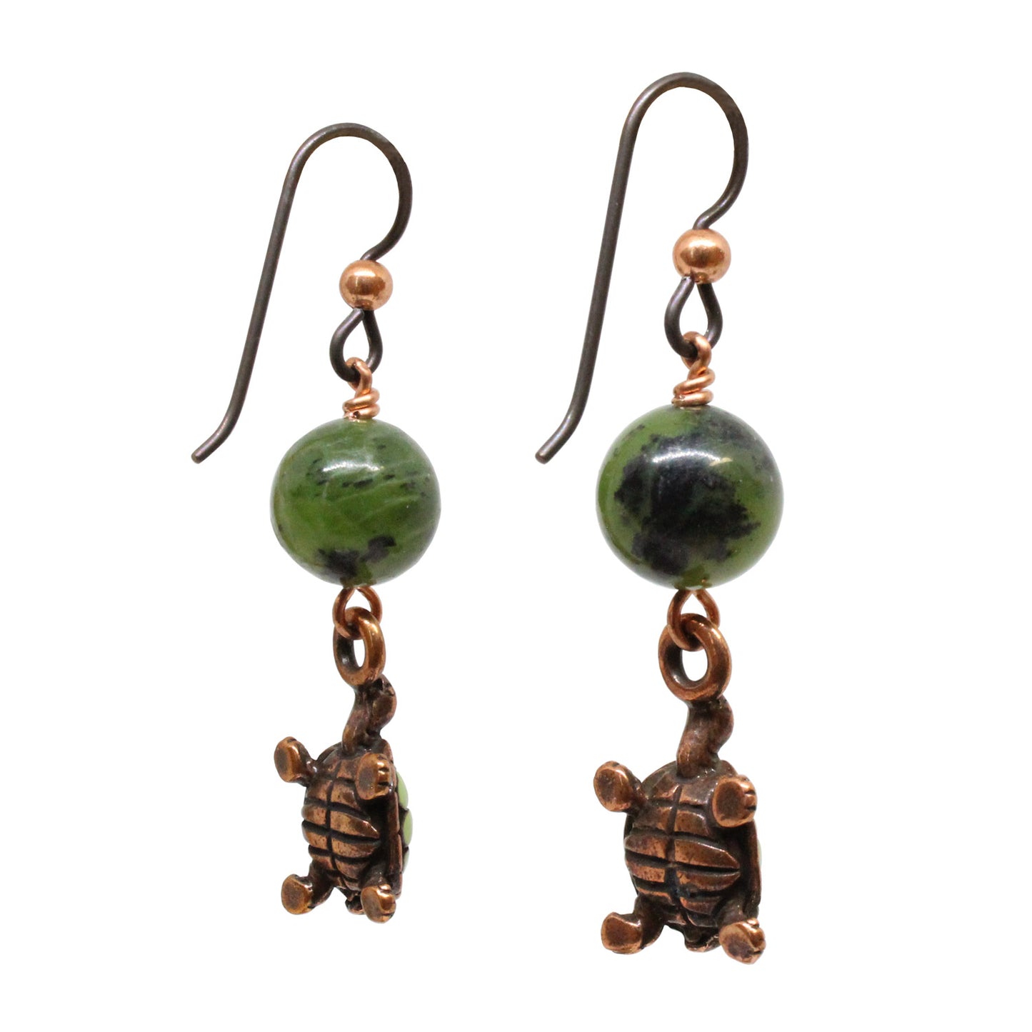 Turtle Earrings / 45mm length / antiqued copper niobium earwires