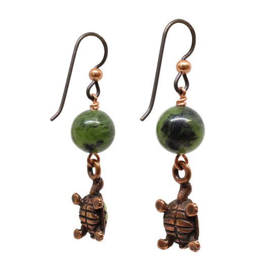 Turtle Earrings / 45mm length / antiqued copper niobium earwires