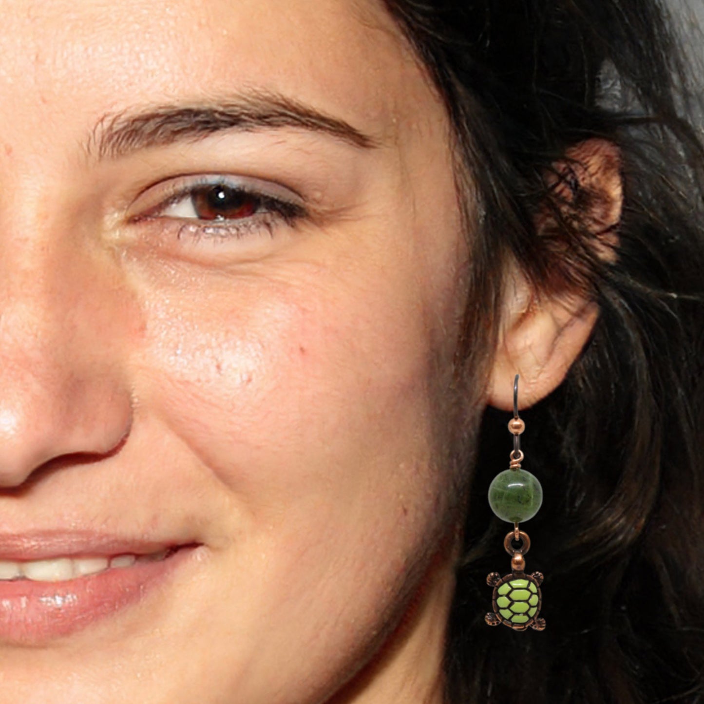 Turtle Earrings / 45mm length / antiqued copper niobium earwires