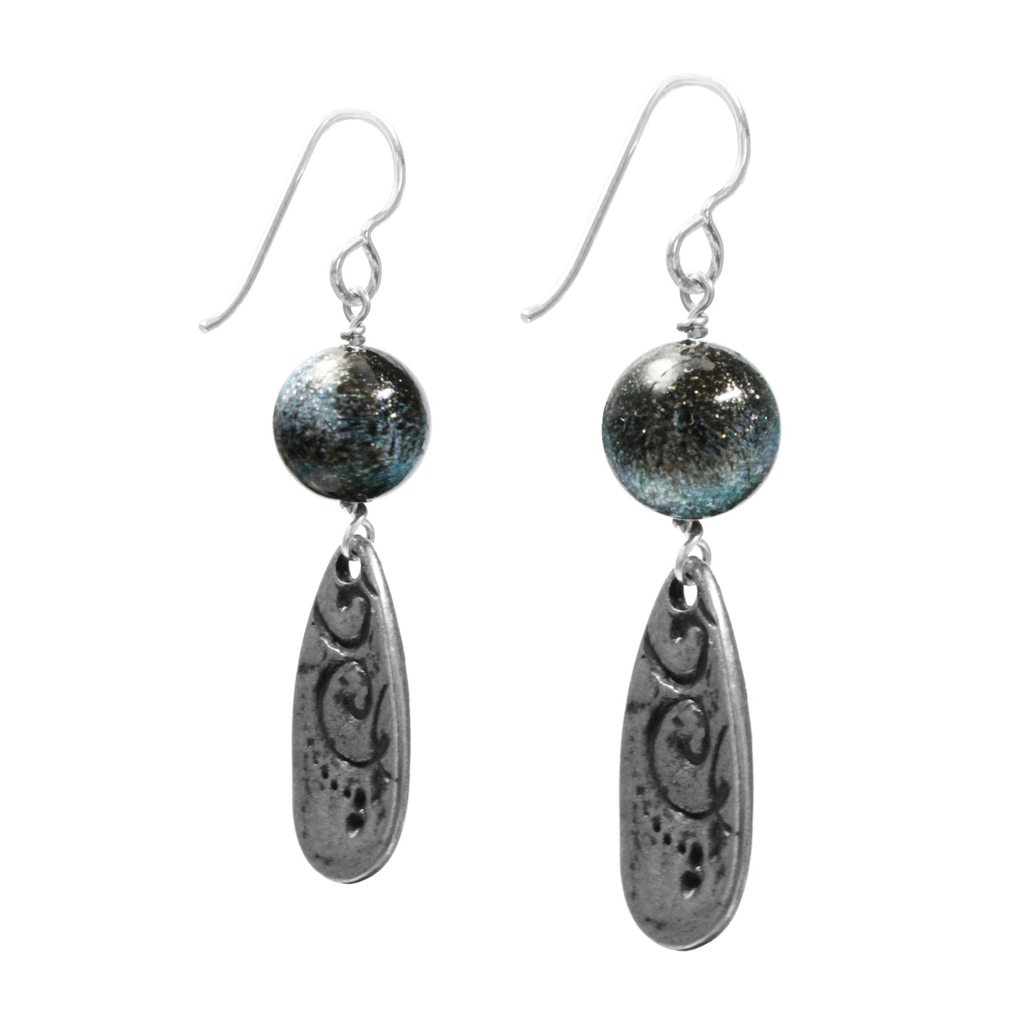 Flower Constellation Earrings / 50mm length / hand painted floral charms / sterling silver earwires