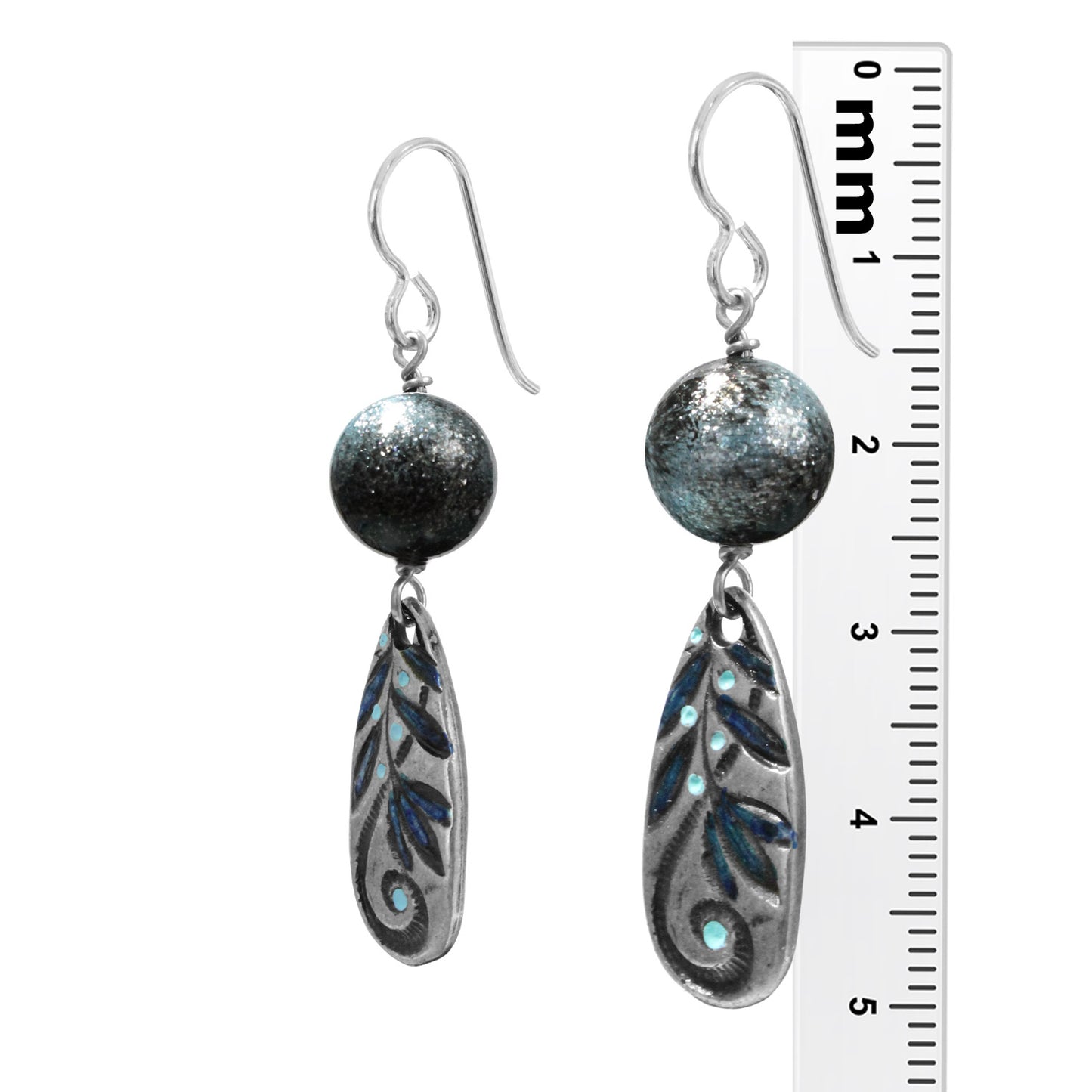 Flower Constellation Earrings / 50mm length / hand painted floral charms / sterling silver earwires