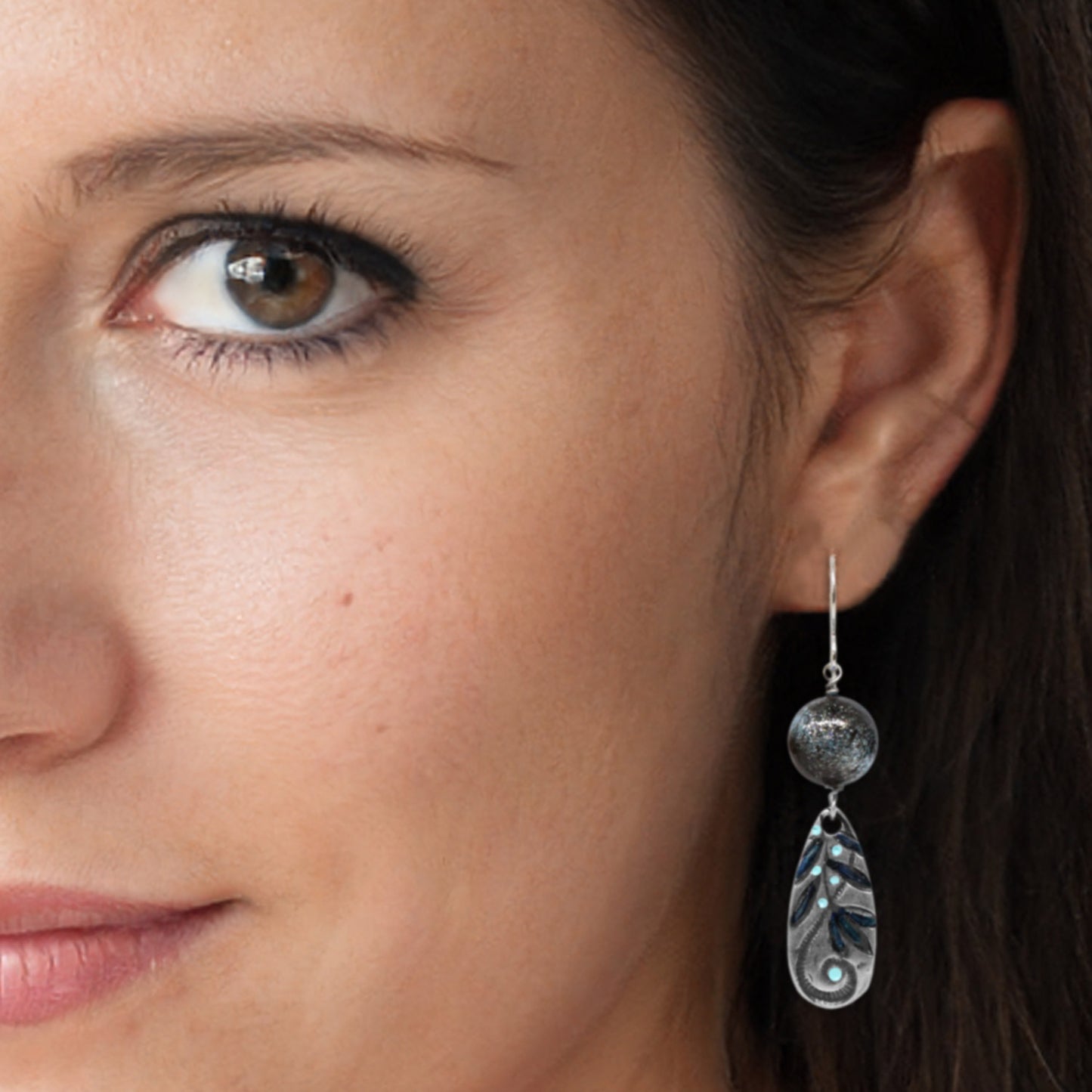 Flower Constellation Earrings / 50mm length / hand painted floral charms / sterling silver earwires
