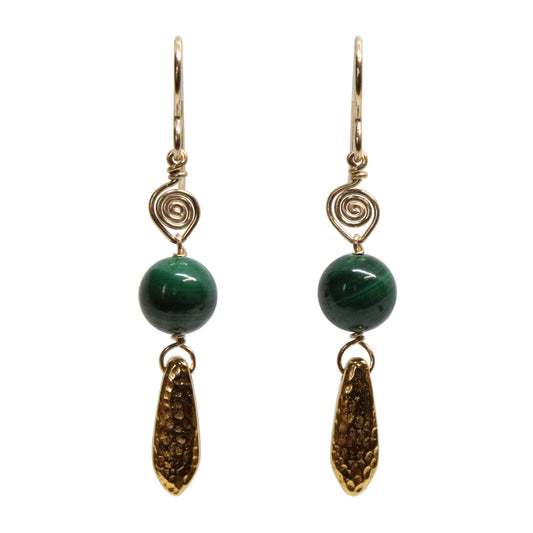 Green Malachite Earrings / 50mm length / with gold filled earwires