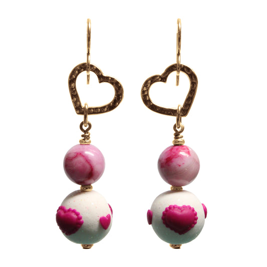 Love Heart Earrings / 57mm length / gold filled earwires