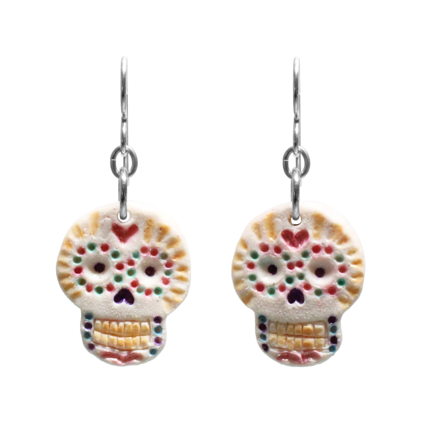 Day of the Dead Sugar Skull Earrings / 42mm length / sterling silver earwires