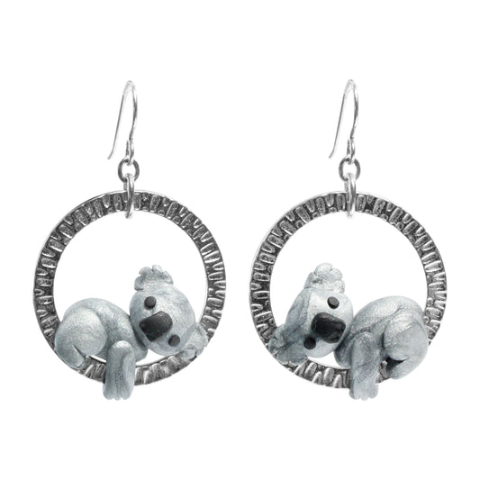Koala Earrings / 50mm length / sterling silver hook earwires
