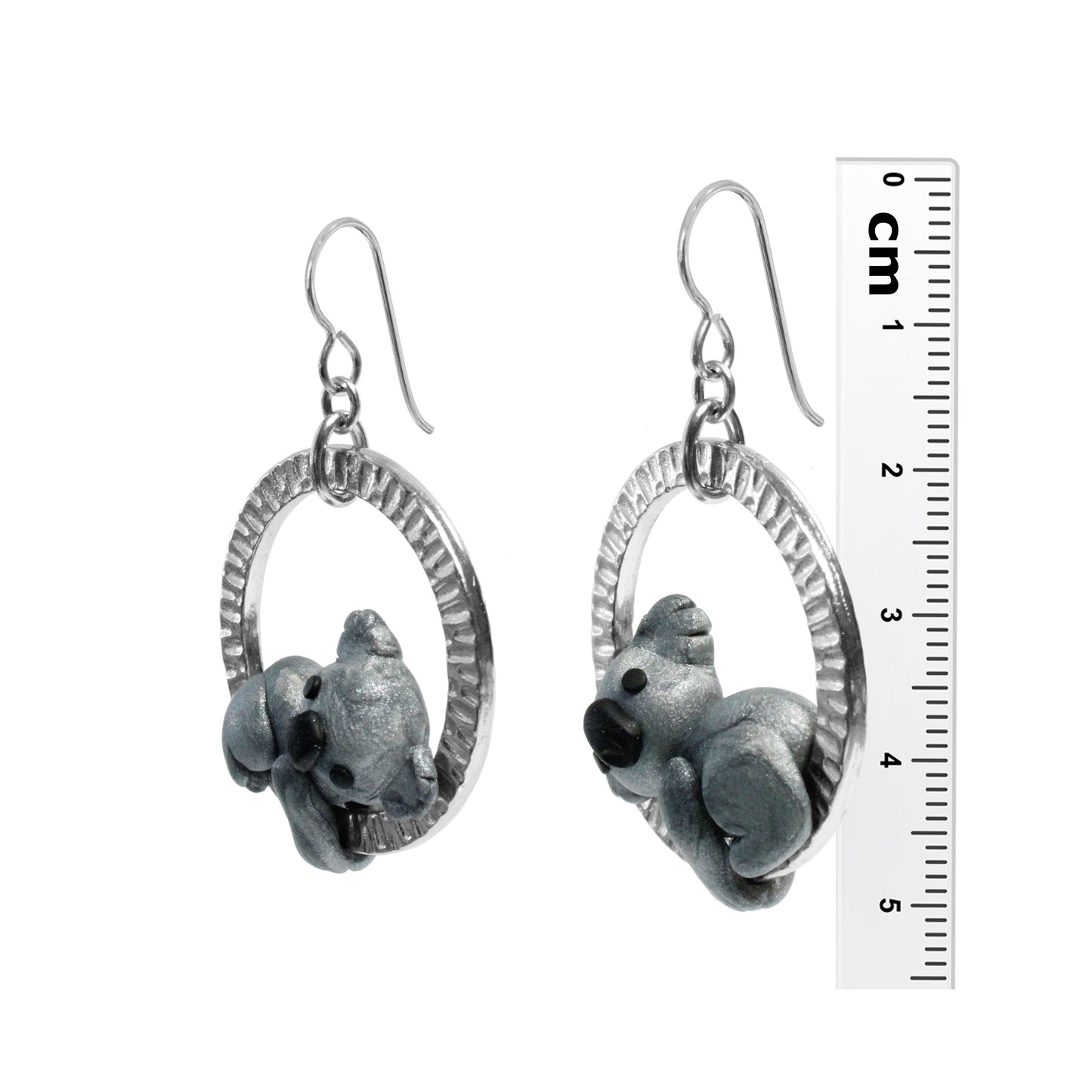 Koala Earrings / 50mm length / sterling silver hook earwires
