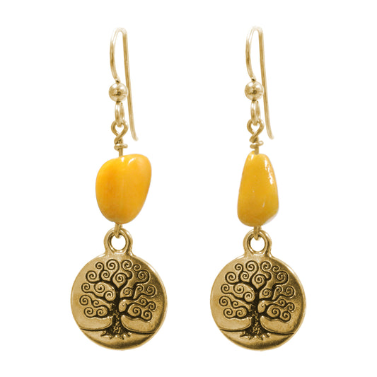Tree of Life Amber Earrings / 50mm length / gold filled earwires