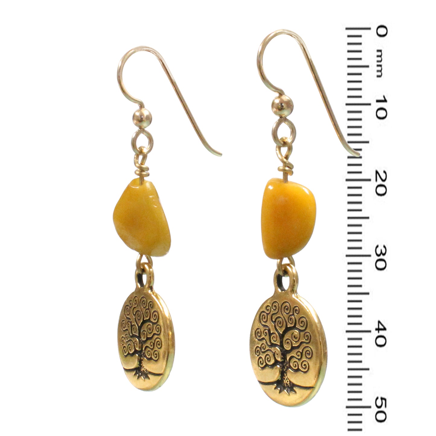 Tree of Life Amber Earrings / 50mm length / gold filled earwires