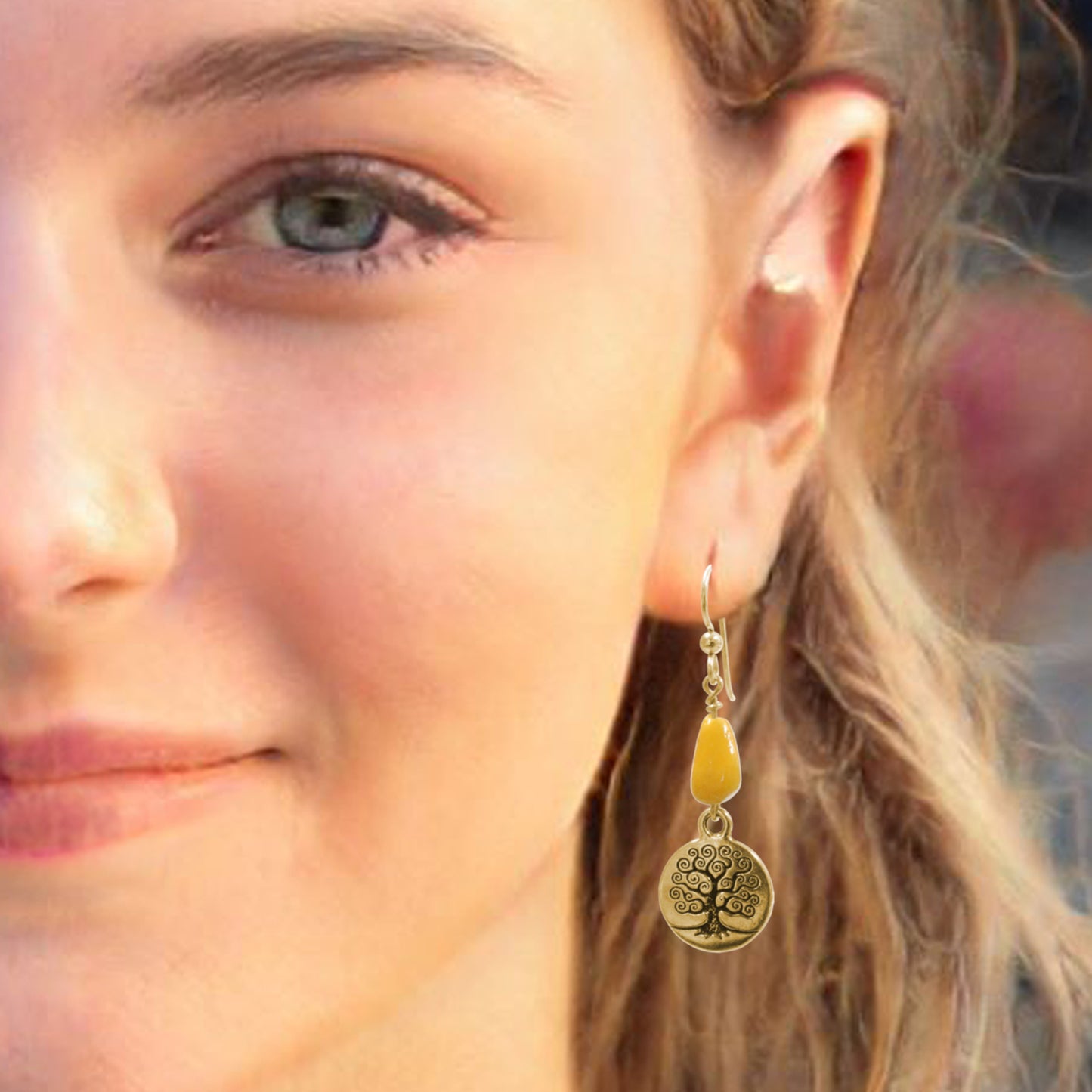 Tree of Life Amber Earrings / 50mm length / gold filled earwires