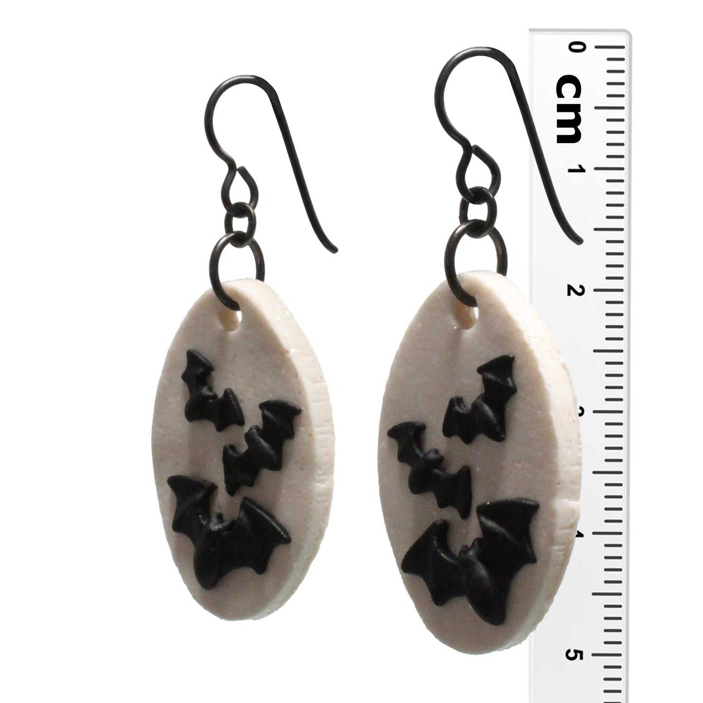 Halloween Bat Earrings / 50mm length / black niobium hook earwires