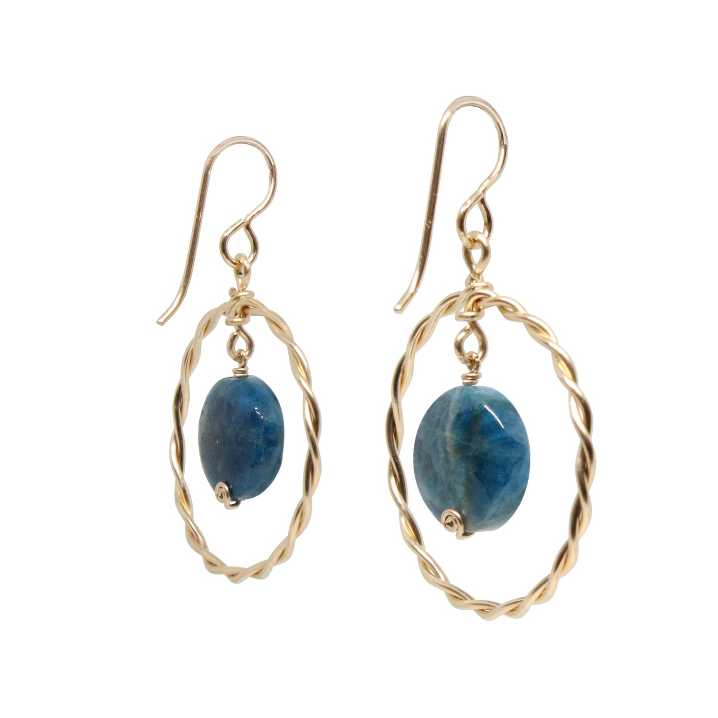 Twisted Wire Hoop Earrings / 45mm length / gold filled hook earwires / coin bead gemstones / select from one of 6 choices