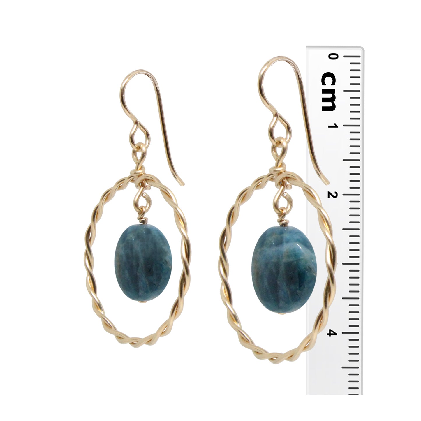 Twisted Wire Hoop Earrings / 45mm length / gold filled hook earwires / coin bead gemstones / select from one of 6 choices