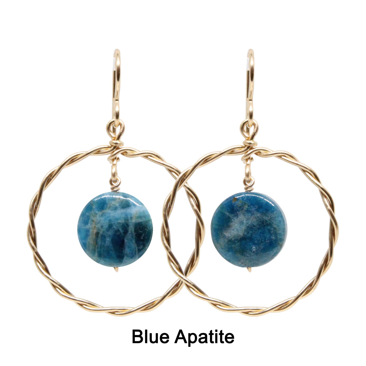 Twisted Wire Hoop Earrings / 45mm length / gold filled hook earwires / coin bead gemstones / select from one of 6 choices