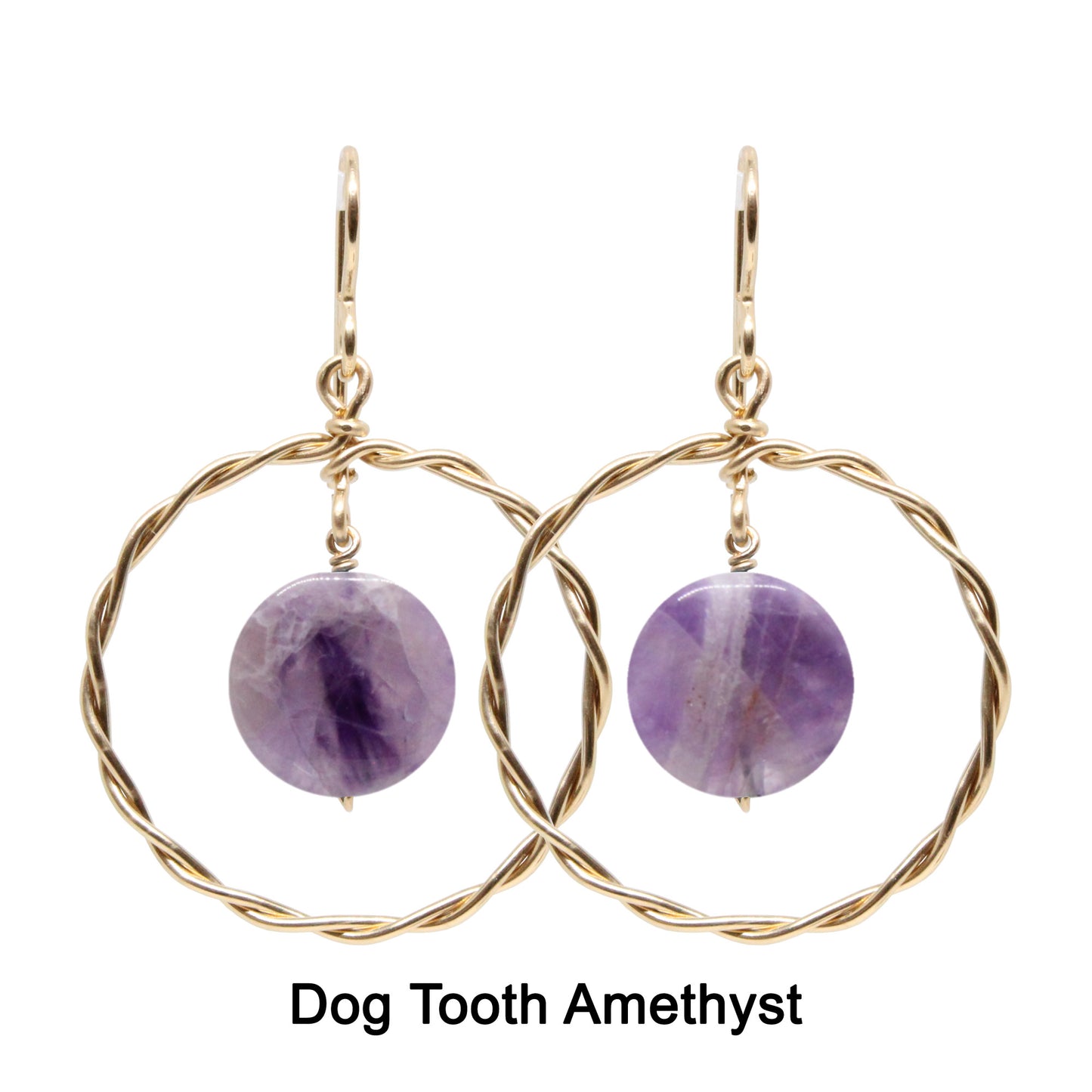 Twisted Wire Hoop Earrings / 45mm length / gold filled hook earwires / coin bead gemstones / select from one of 6 choices