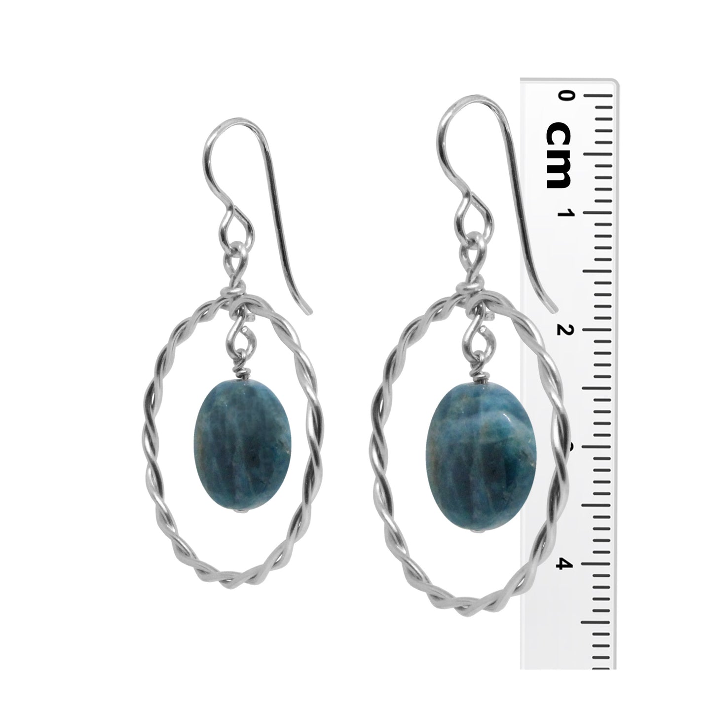 Twisted Wire Hoop Earrings / 45mm length / sterling silver hook earwires / coin bead gemstones / select from one of 6 choices
