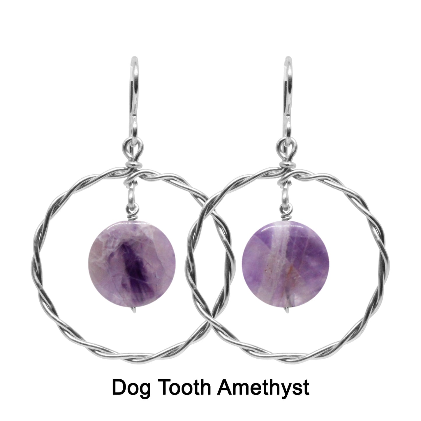 Twisted Wire Hoop Earrings / 45mm length / sterling silver hook earwires / coin bead gemstones / select from one of 6 choices