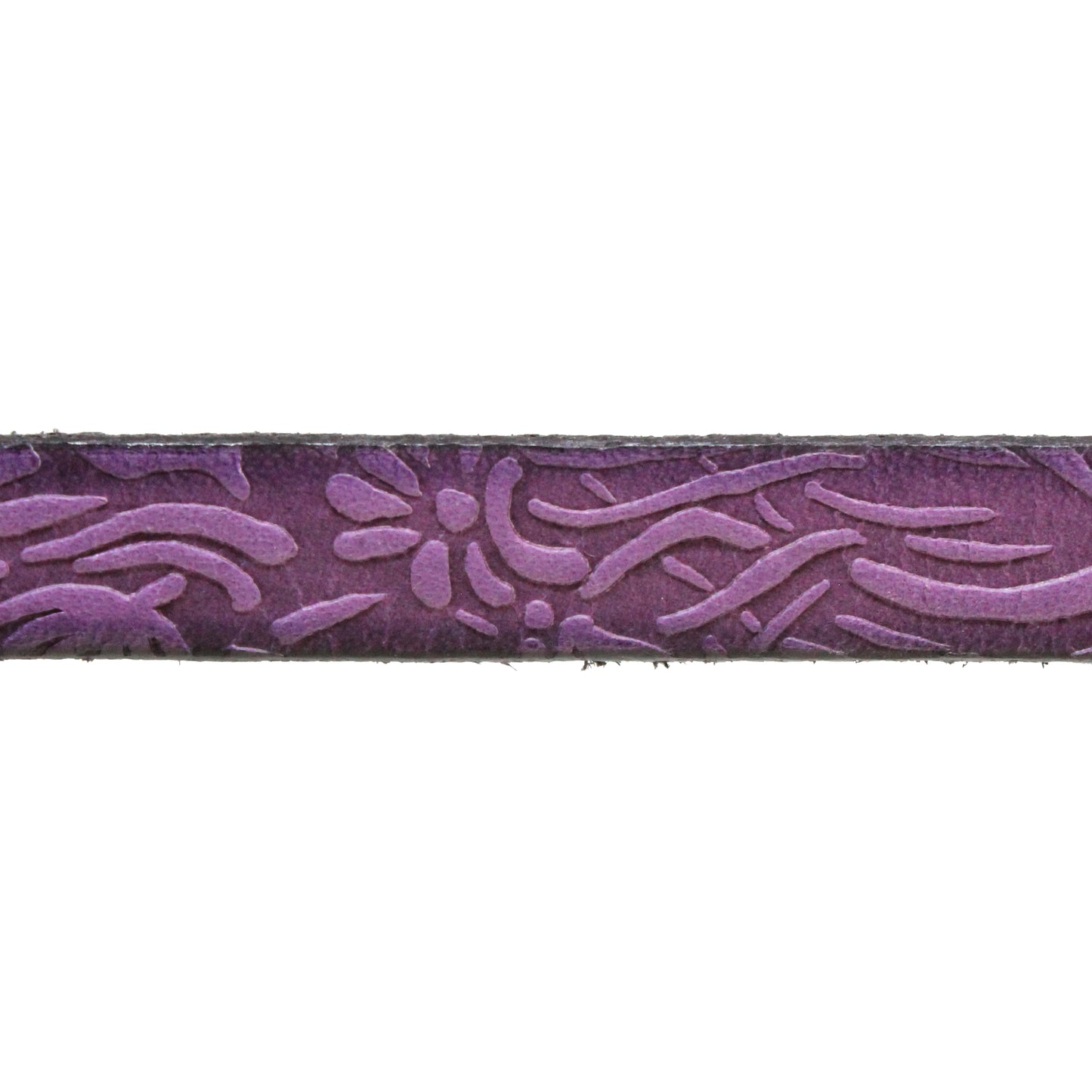 PURPLE Embossed Floral 10mm Flat Leather Strap / sold by the foot / 10 mm wide x 2 mm thick