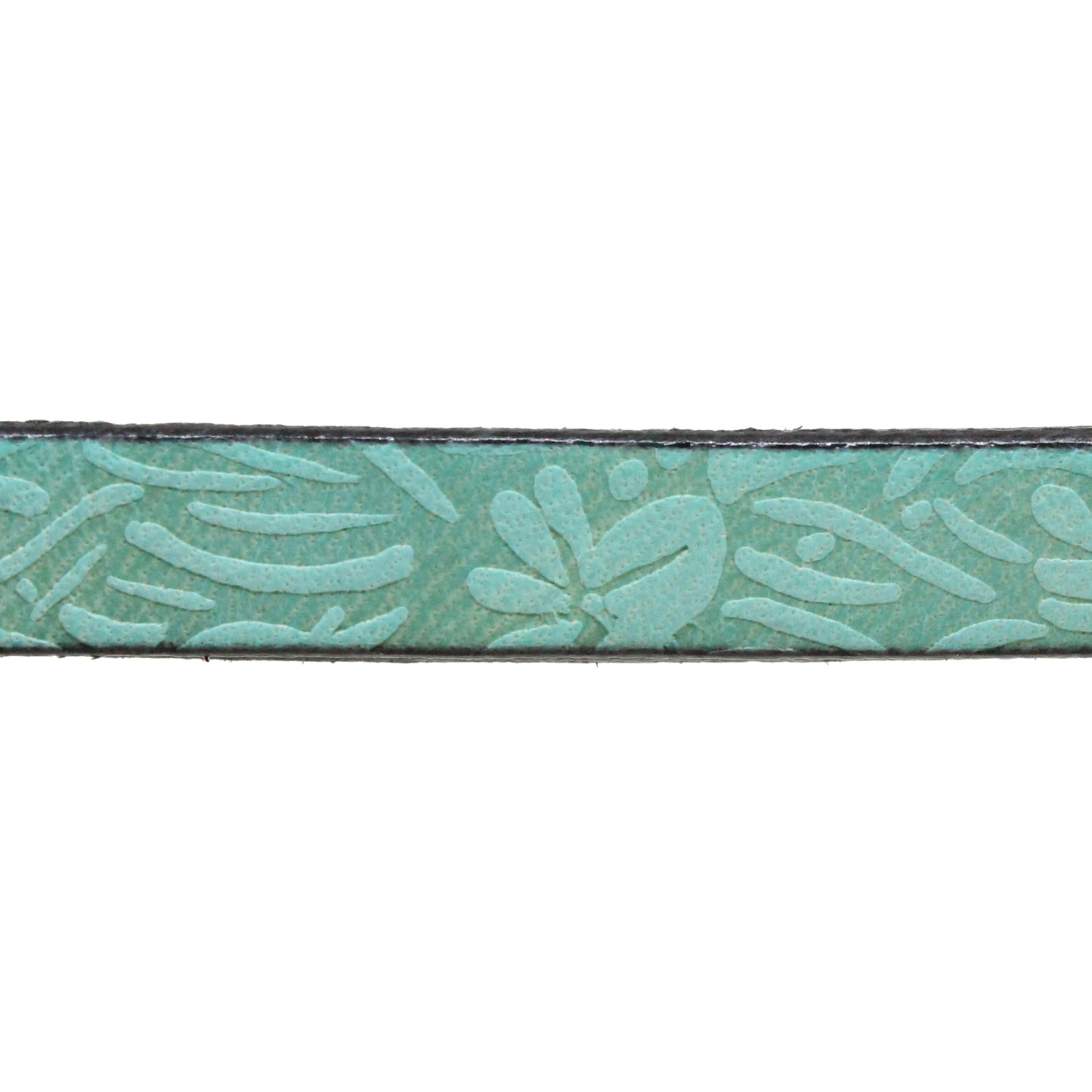 TURQUOISE Embossed Floral 10mm Flat Leather Strap / sold by the foot / 10 mm wide x 2 mm thick