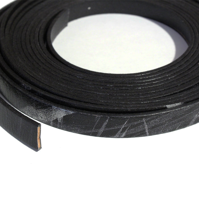 BLACK SILVER 10mm Flat Leather Strap / sold by the foot / 10 mm wide x 2 mm thick