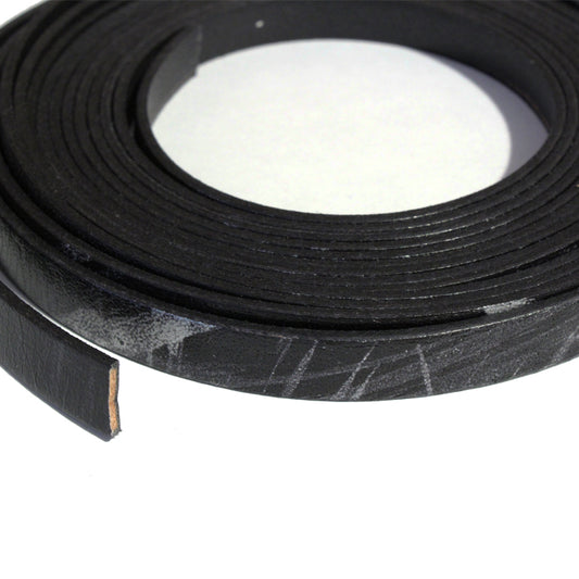 BLACK SILVER 10mm Flat Leather Strap / sold by the foot / 10 mm wide x 2 mm thick