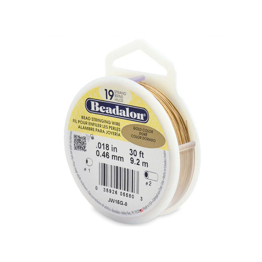 Beadalon 19 Strand Bead Stringing Wire / 30 foot roll (9.2m) / Gold Color / Nylon Coated