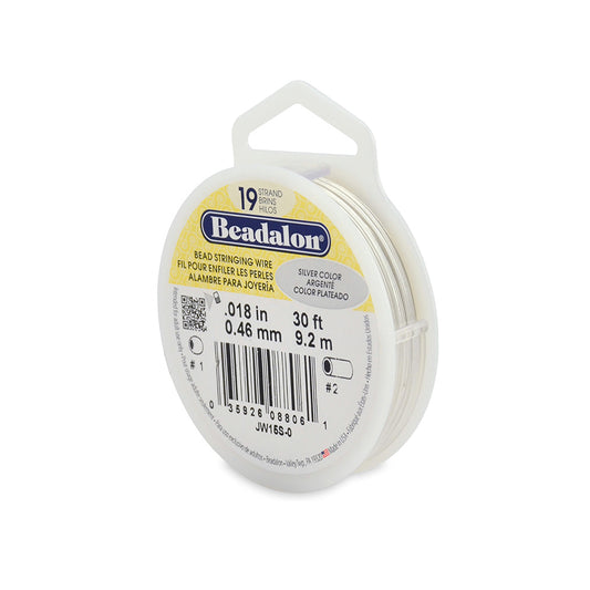 Beadalon 19 Strand Bead Stringing Wire / 30 foot roll (9.2m) / Silver Color / Nylon Coated