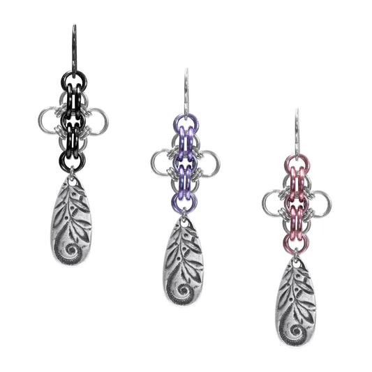 Fiesta en el Jardin Chainmail Earrings / choose from 3 color options / 58mm length / sterling silver earwires