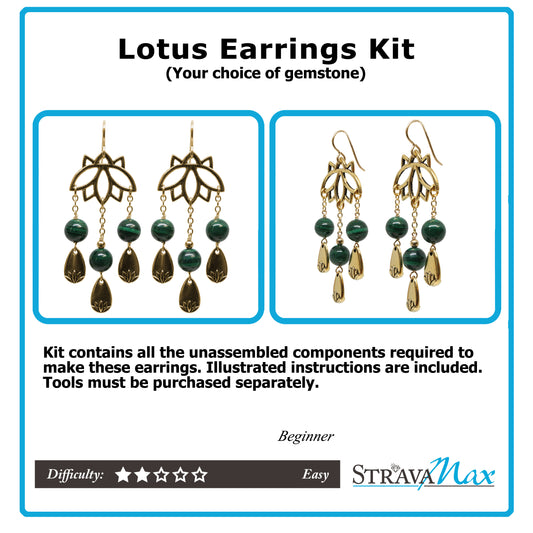 DIY Jewelry Kit for Lotus Earrings / antique gold finish + gemstone of your choice / completed length is 67mm
