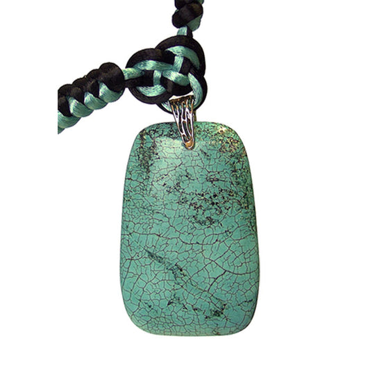 Green Turquoise Necklace / reconstructed turquoise pendant with a simulated matrix / satin rope necklace