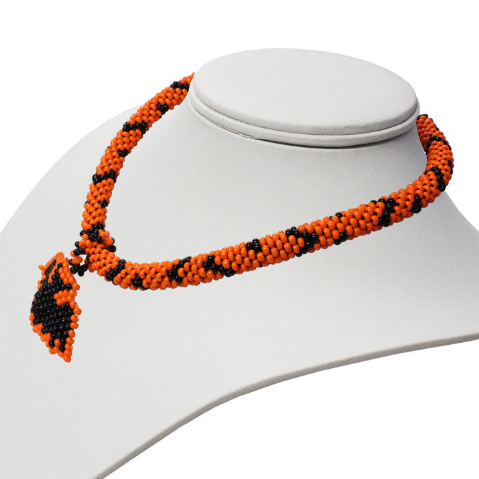 Halloween Fun Necklace / bead crocheted choker necklace / includes removable bat pendant and bonus bat earrings