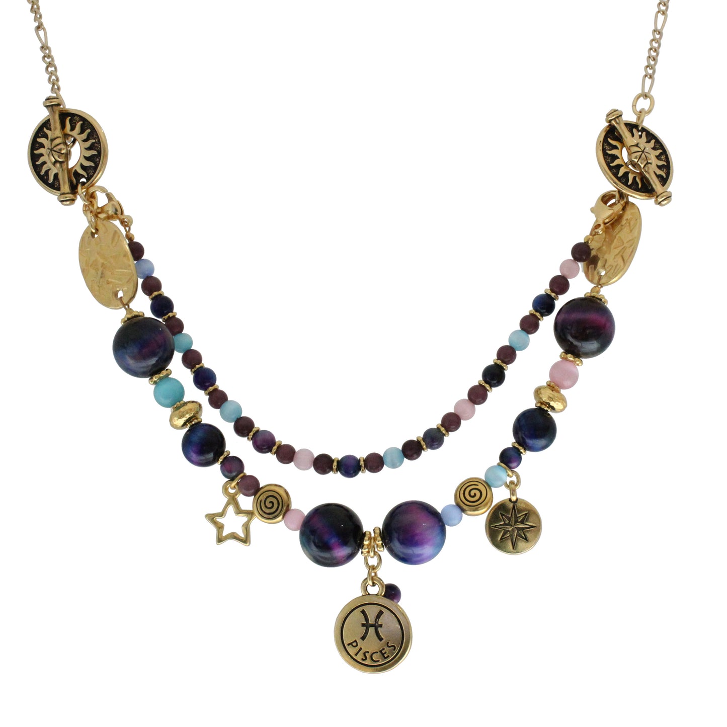Rainbow Tiger's Eye Necklace with zodiac charm of your choice / convertible - can break down into 3 separate bracelets