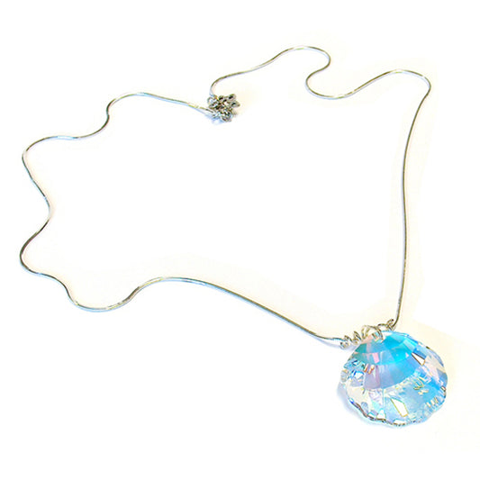 Crystal Rainbow Seashell Necklace / 1mm sterling silver snake chain / sterling clasp
