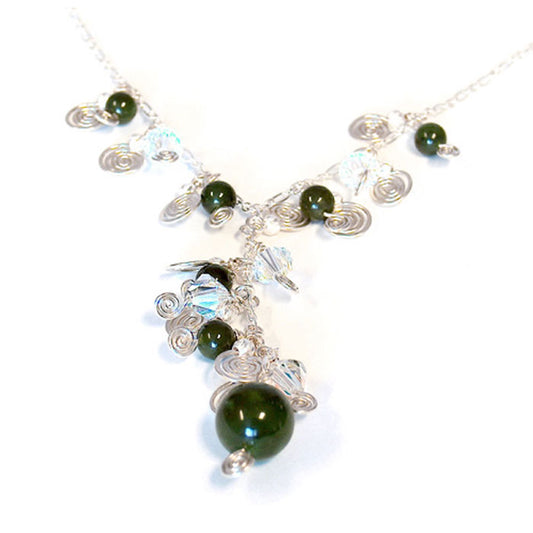 BC Jade Galaxy Pendant Necklace / 21 Inch length / sterling silver chain / shooting star clasp