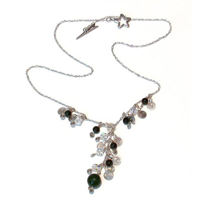 BC Jade Galaxy Pendant Necklace / 21 Inch length / sterling silver chain / shooting star clasp