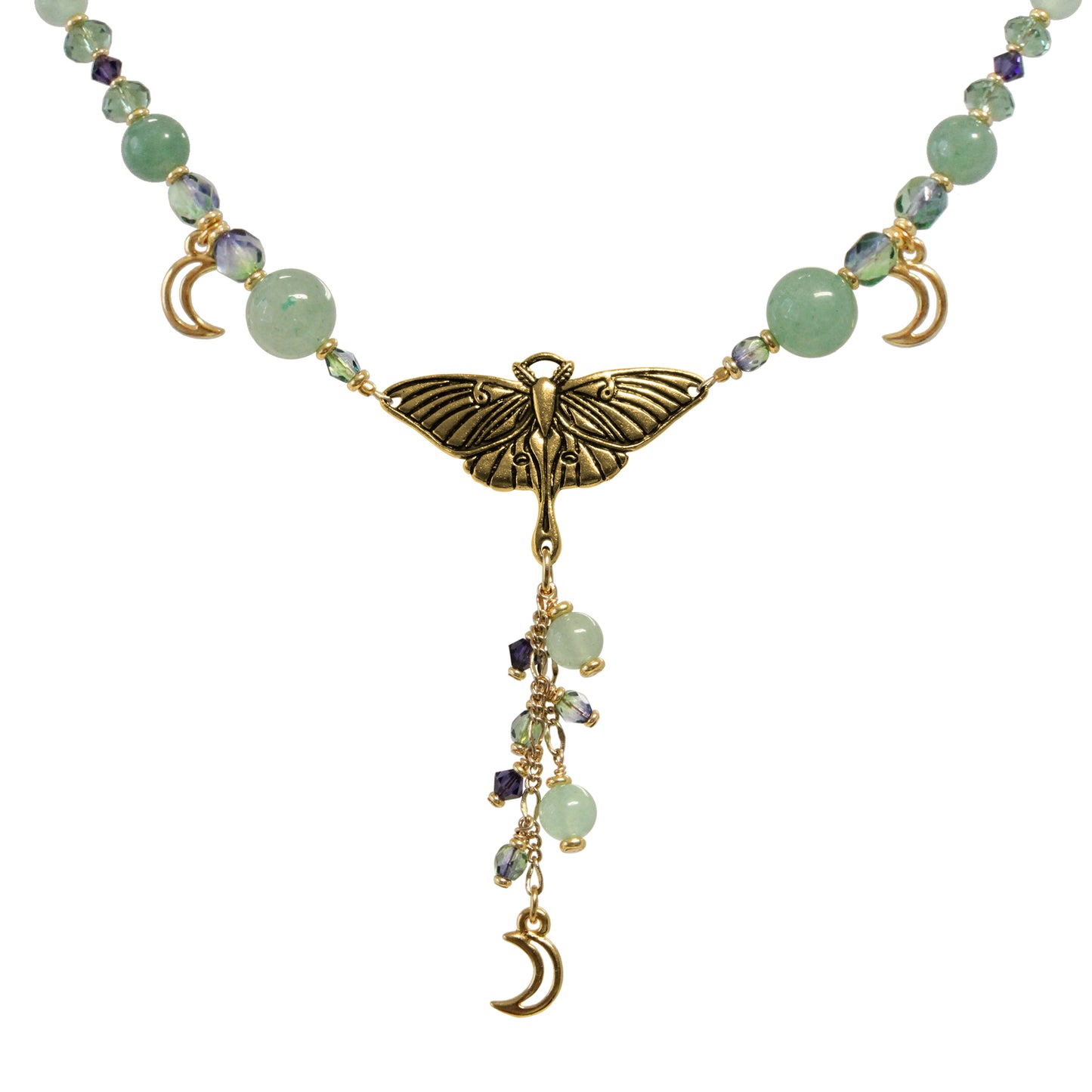 Luna Moth Necklace / with aventurine gemstones / toggle clasp
