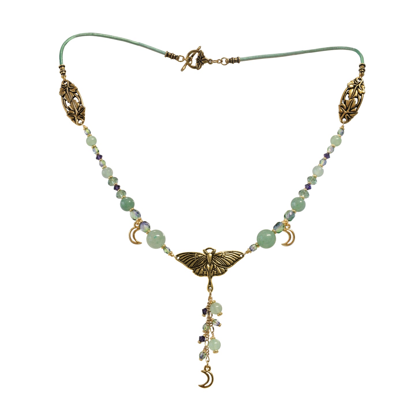 Luna Moth Necklace / with aventurine gemstones / toggle clasp
