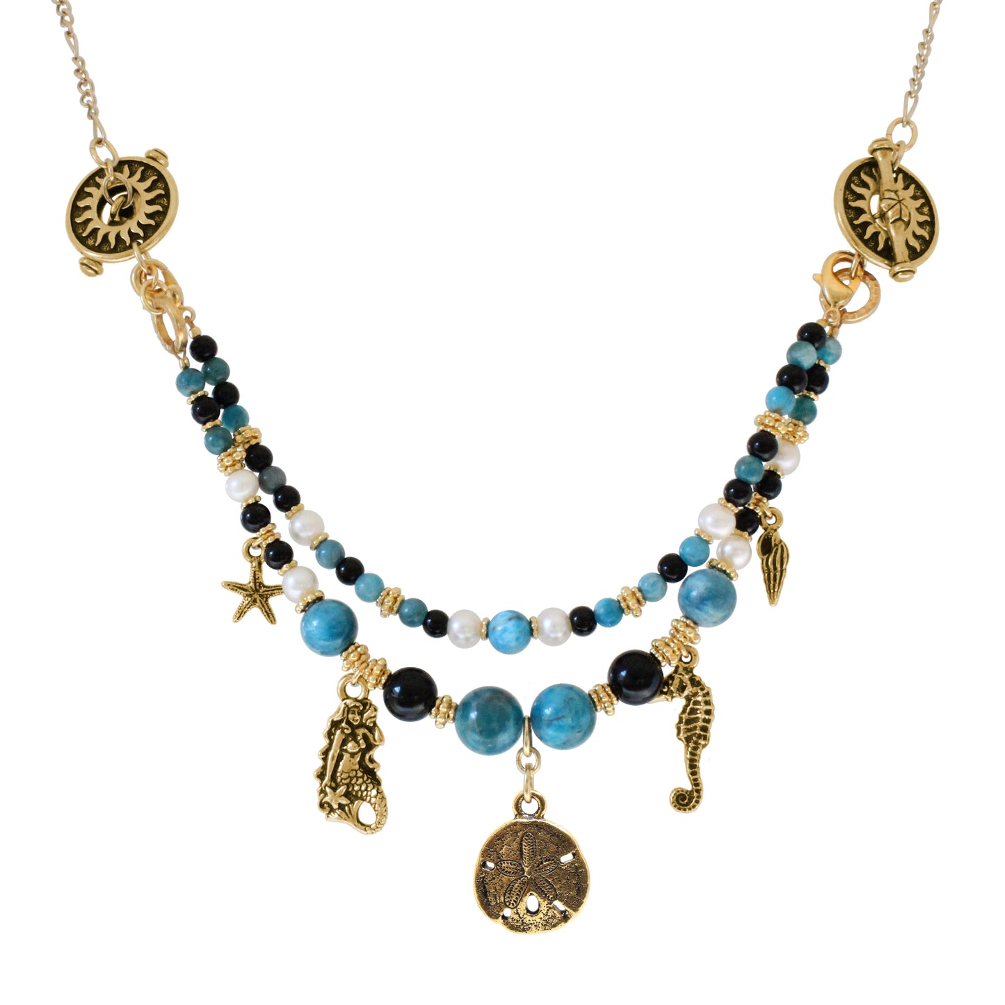 Beach Island Necklace / with sand dollar, mermaid and seahorse charms / convertible - can break down into 3 separate bracelets
