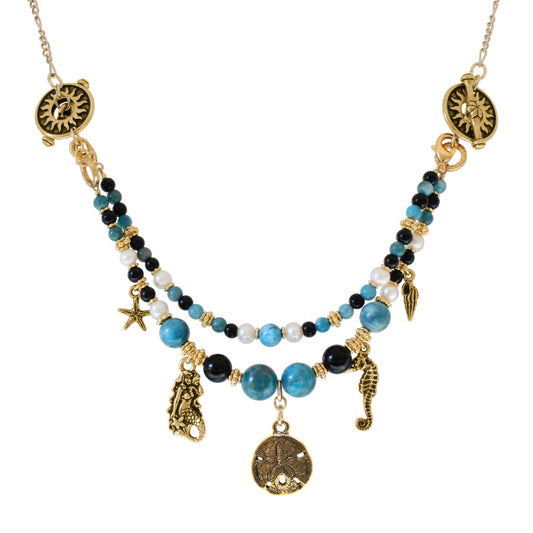 Beach Island Necklace / with sand dollar, mermaid and seahorse charms / convertible - can break down into 3 separate bracelets