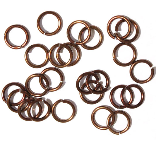 SHINY BRONZE 10mm 12 GA Jump Rings / 100 Pack / sawcut round open anodized aluminum